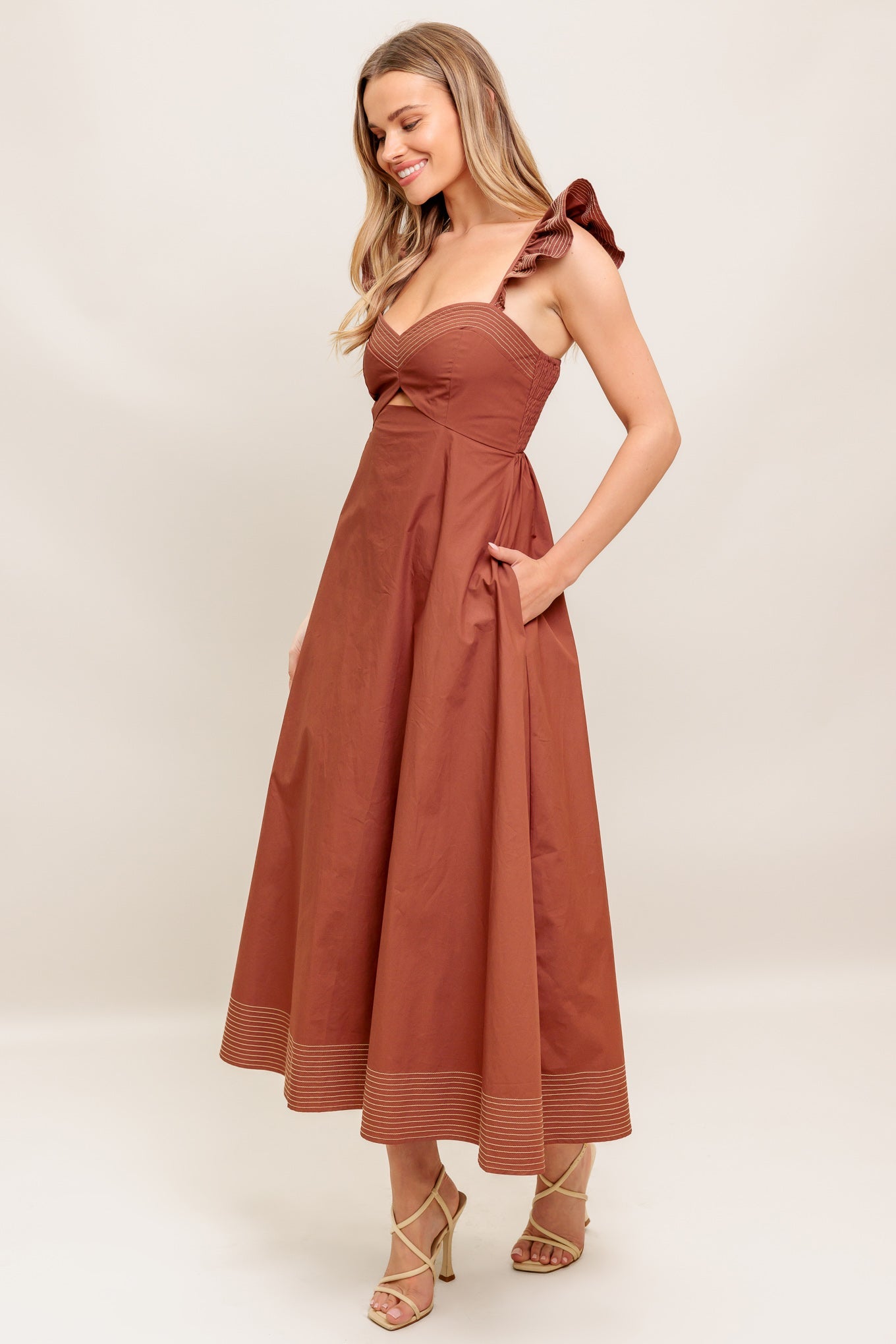 TUSCAN SUNSET WOVEN MIDI DRESS