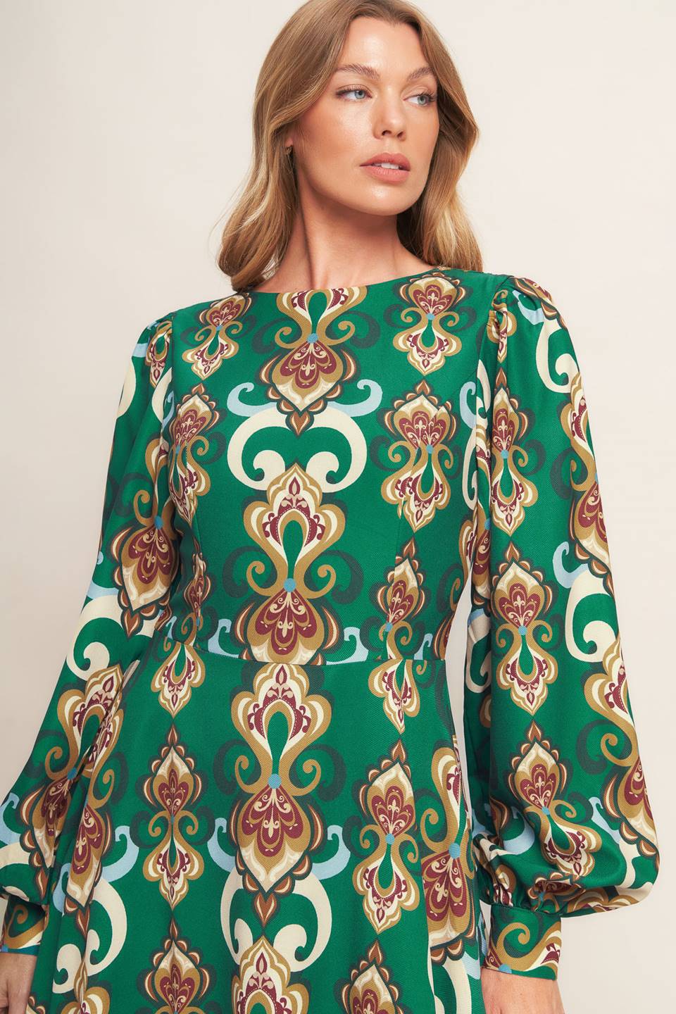 MODERN RETRO BLOOM WOVEN MIDI DRESS