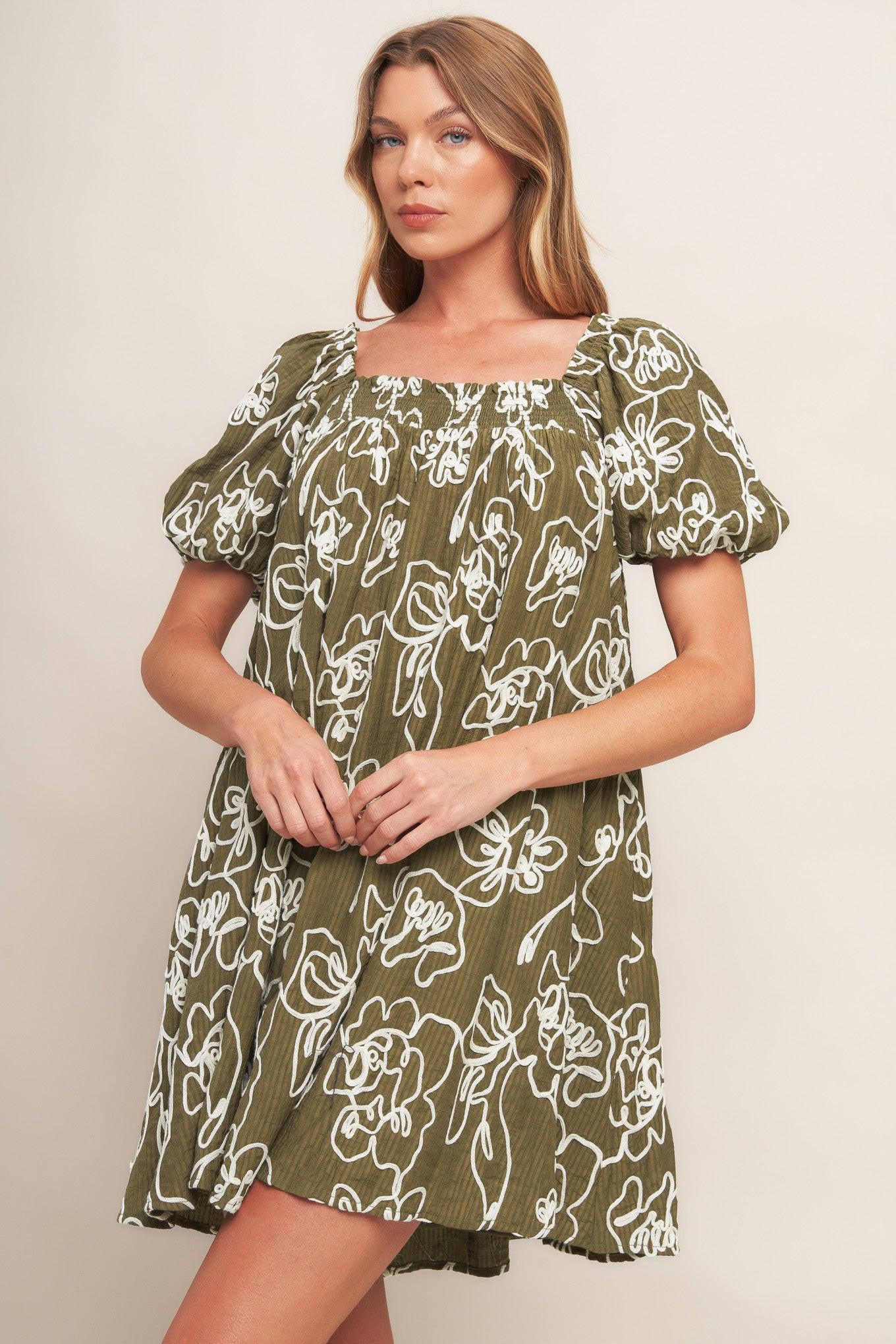Botanical Outline Mini Dress