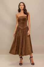WILD ESPRESSO FAUX SUEDE MIDI DRESS