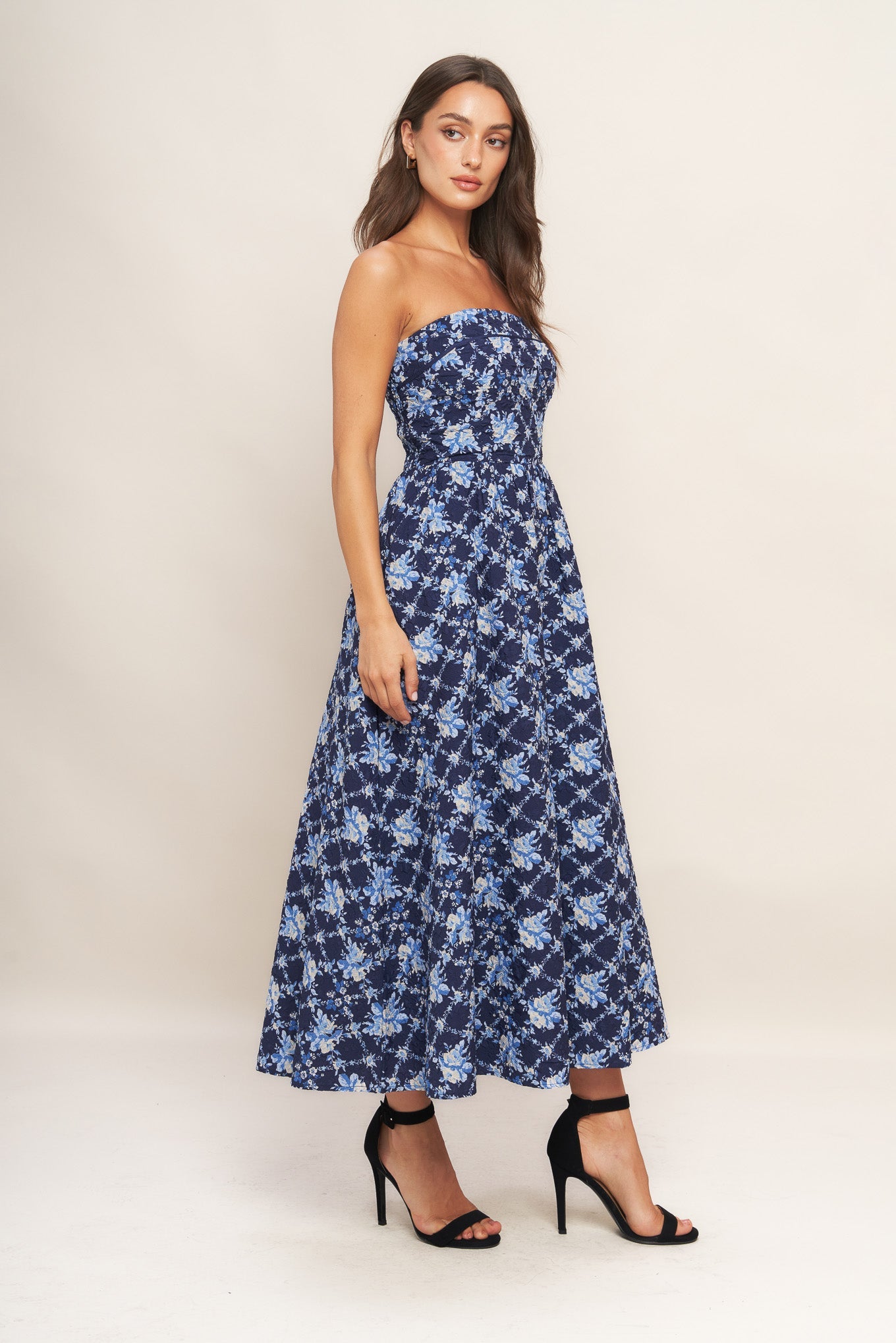 BLUE RENAISSANCE WOVEN MIDI DRESS