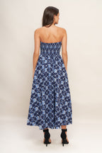 BLUE RENAISSANCE WOVEN MIDI DRESS