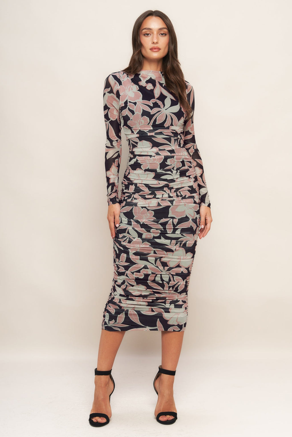 MUTED ROMANCE POWR MESH MIDI DRESS