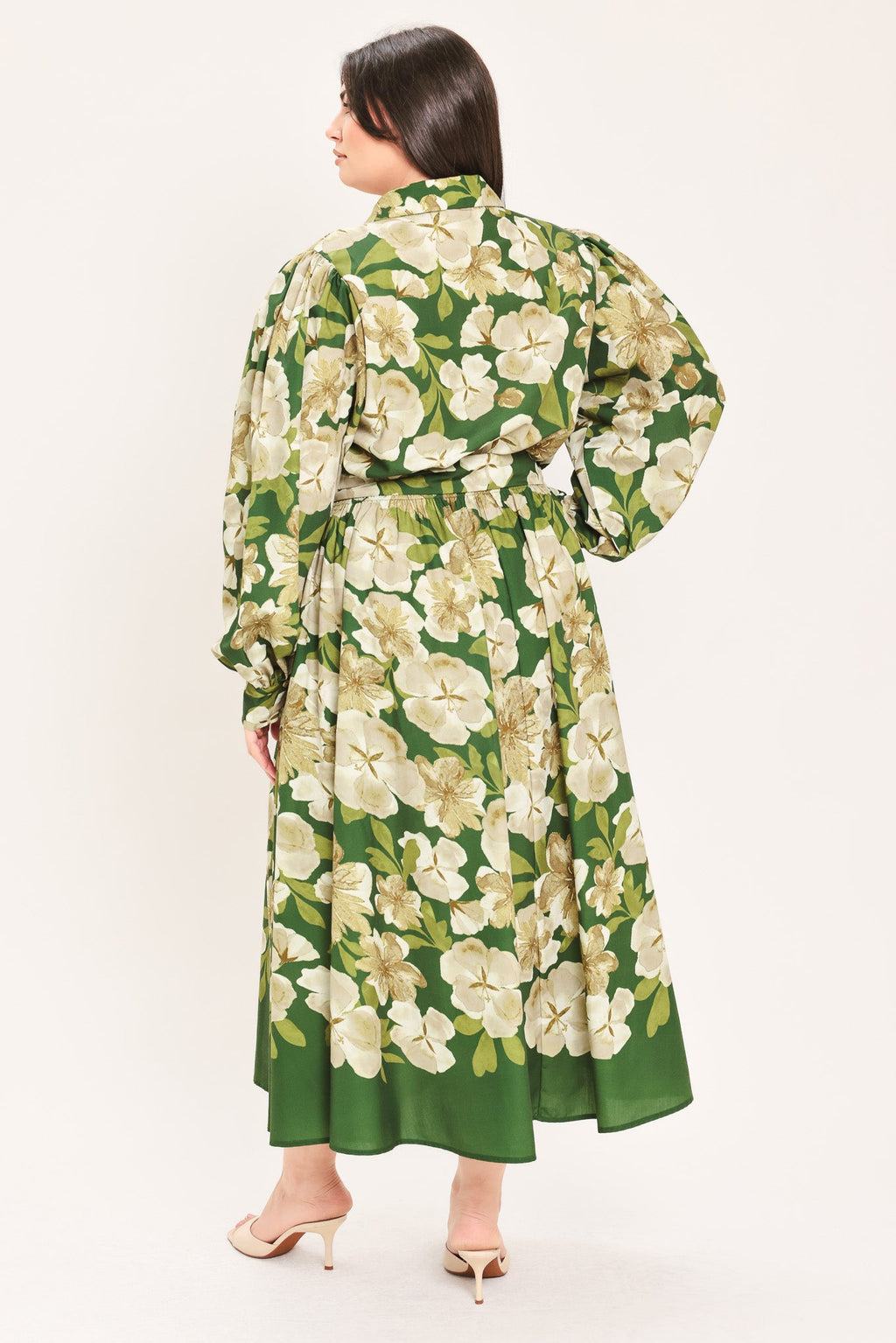 Evergreen Camellia Dream Midi Shirt Dress