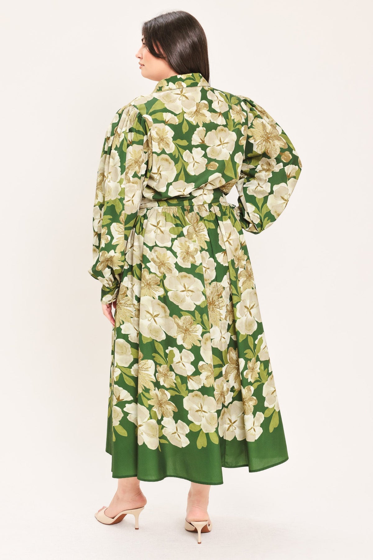 Evergreen Camellia Dream Midi Shirt Dress