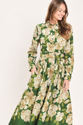 Evergreen Camellia Dream Midi Shirt Dress