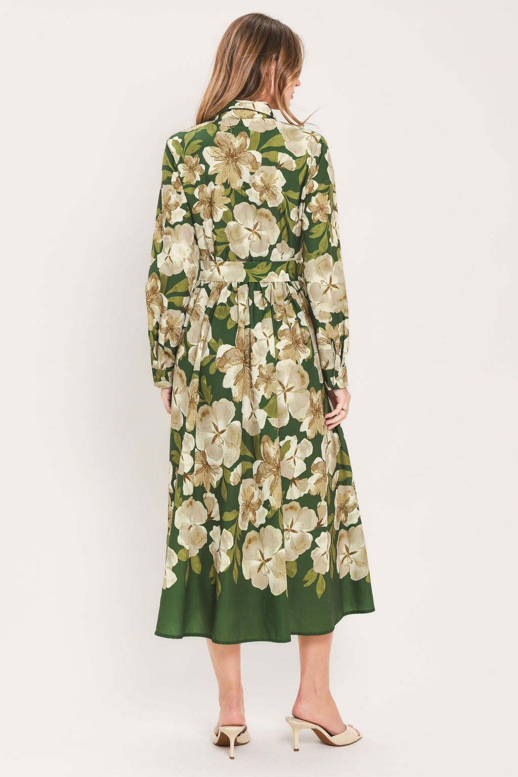 Evergreen Camellia Dream Midi Shirt Dress