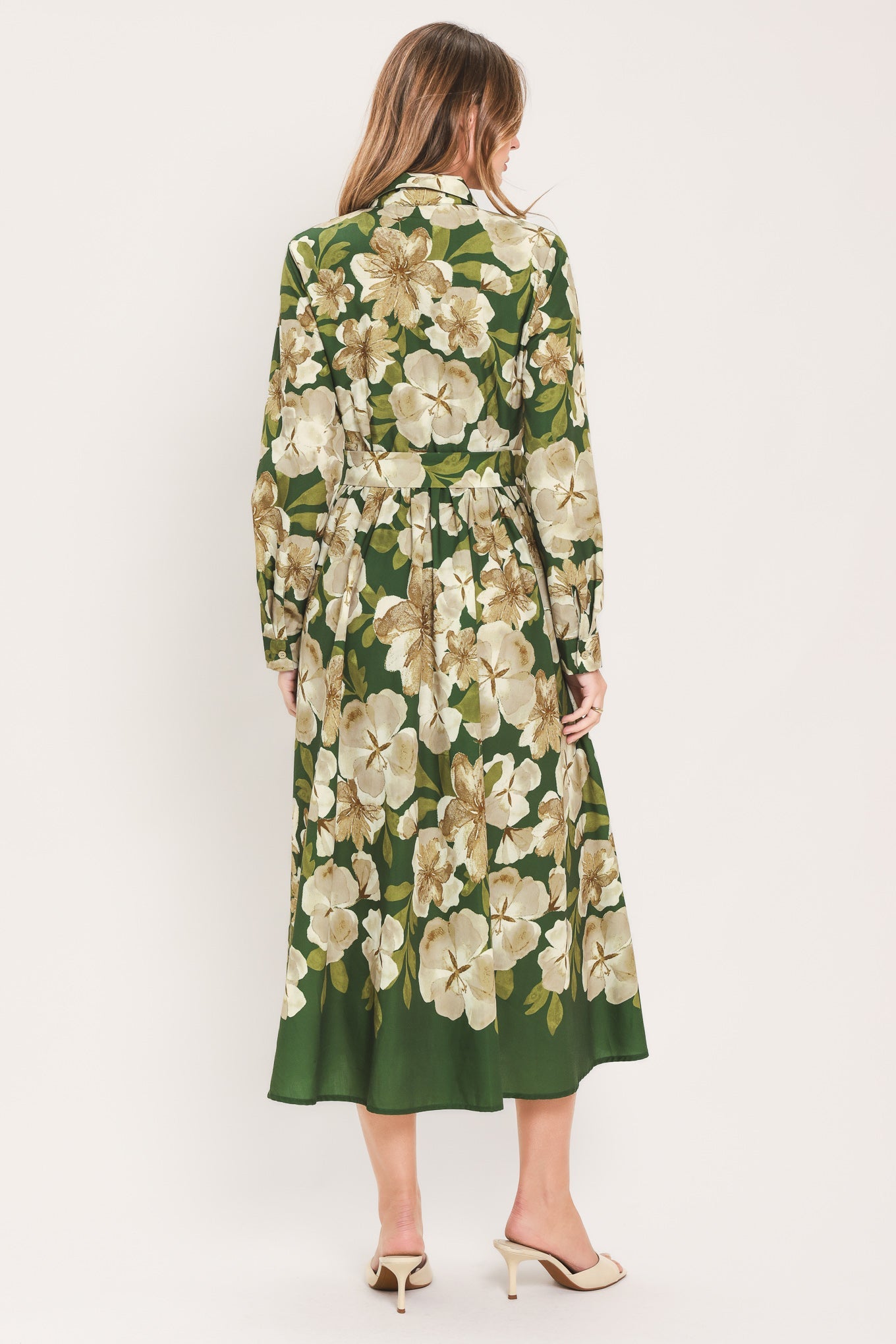 Evergreen Camellia Dream Midi Shirt Dress