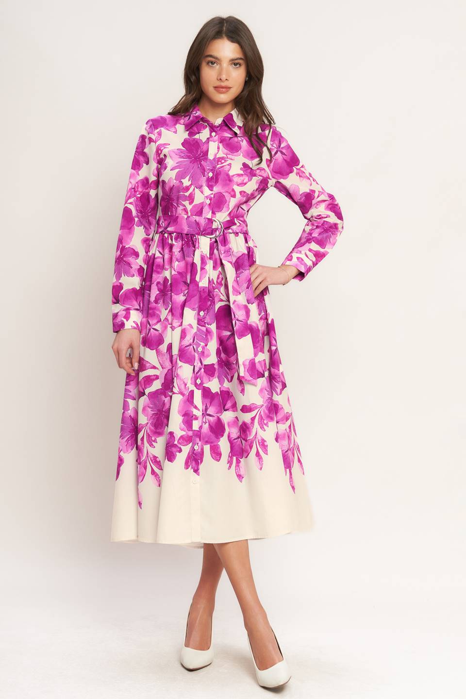 Evergreen Camellia Dream Midi Shirt Dress