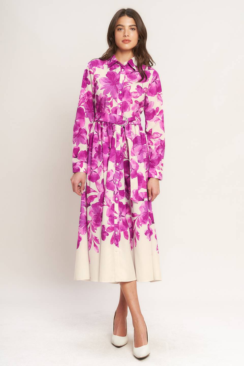 Evergreen Camellia Dream Midi Shirt Dress