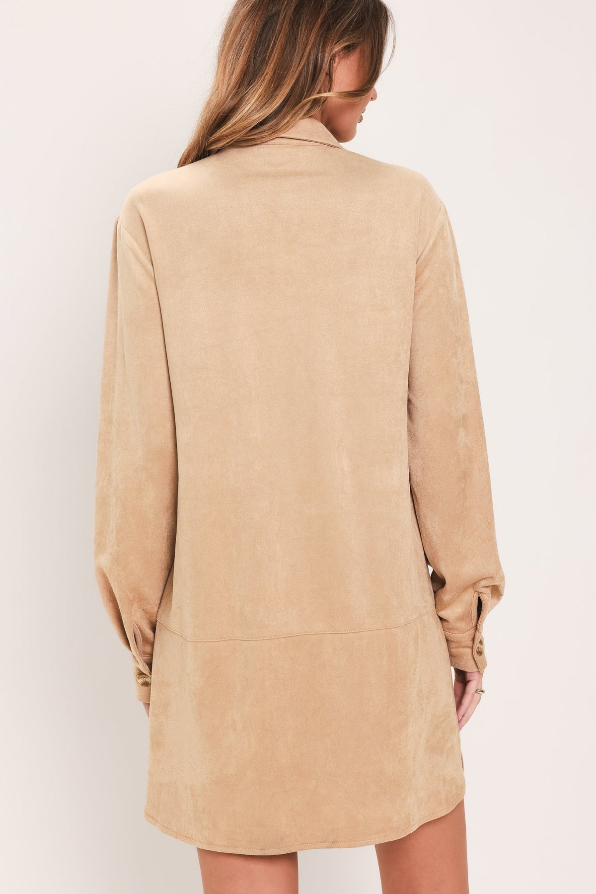 Sand Safari Faux Suede Belted Shirt Mini Dress