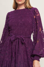 PASSION PLUM WOVEN LACE MINI DRESS