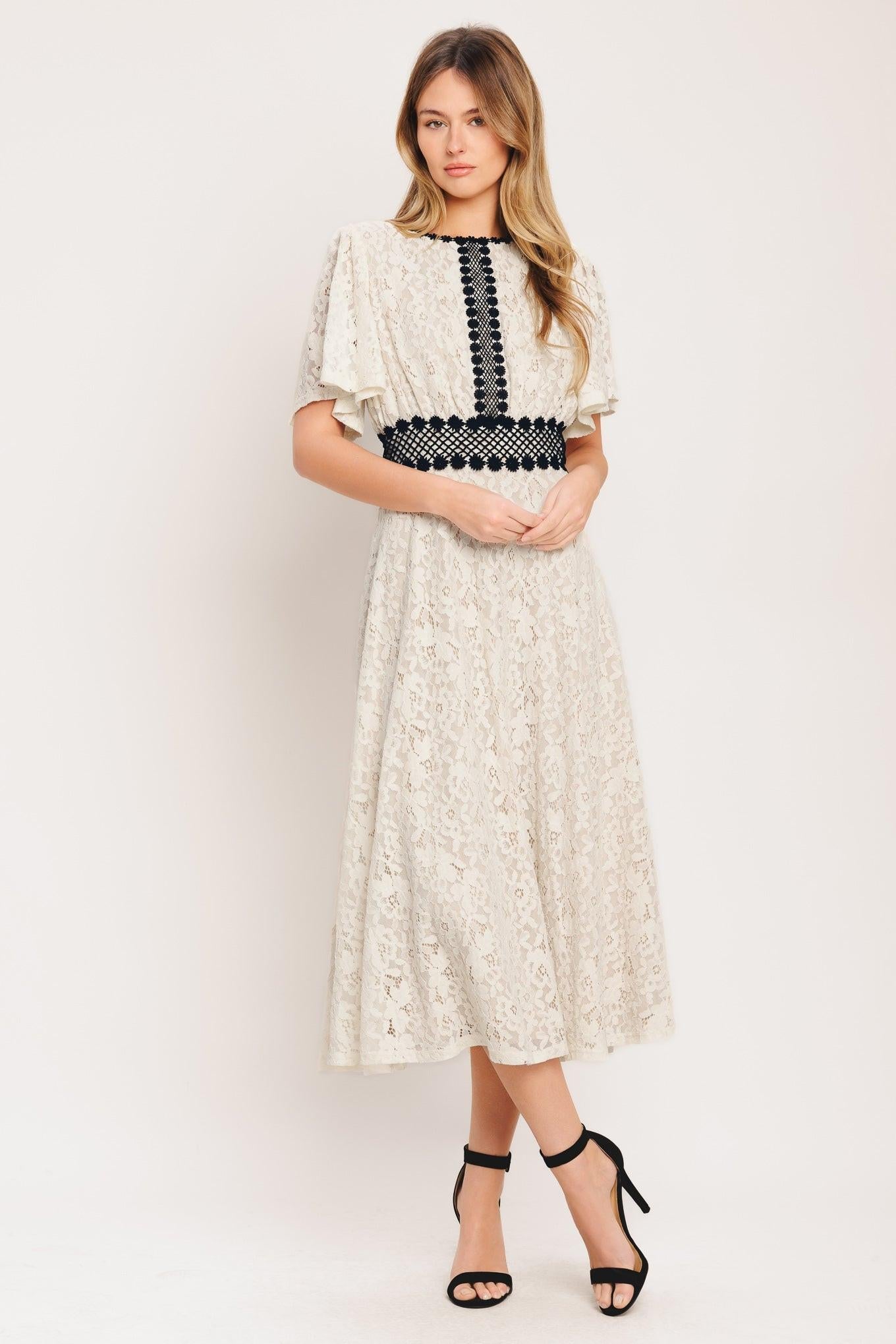 Petite Lune Woven Lace Midi Dress