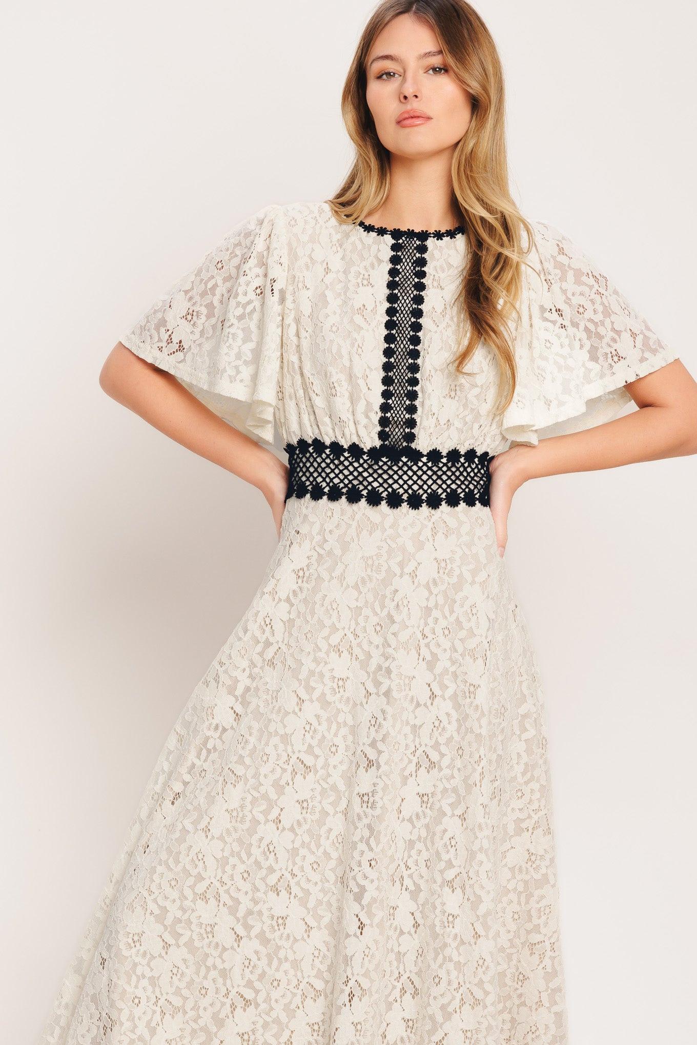 Petite Lune Woven Lace Midi Dress