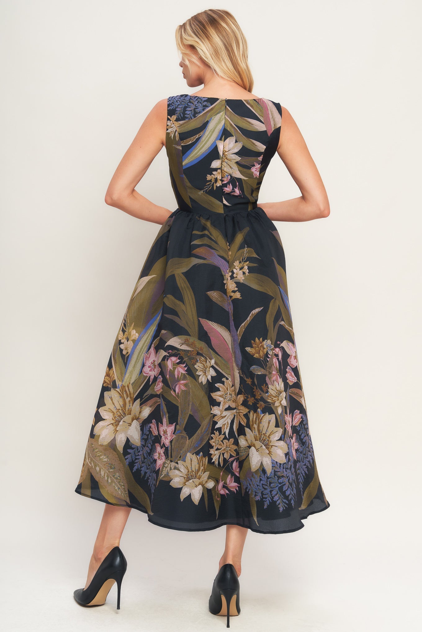 FOLIAGE WHISPER WOVEN MIDI DRESS