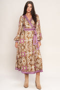 IKAT BLOOM WOVEN MIDI TRUE WRAP DRESS