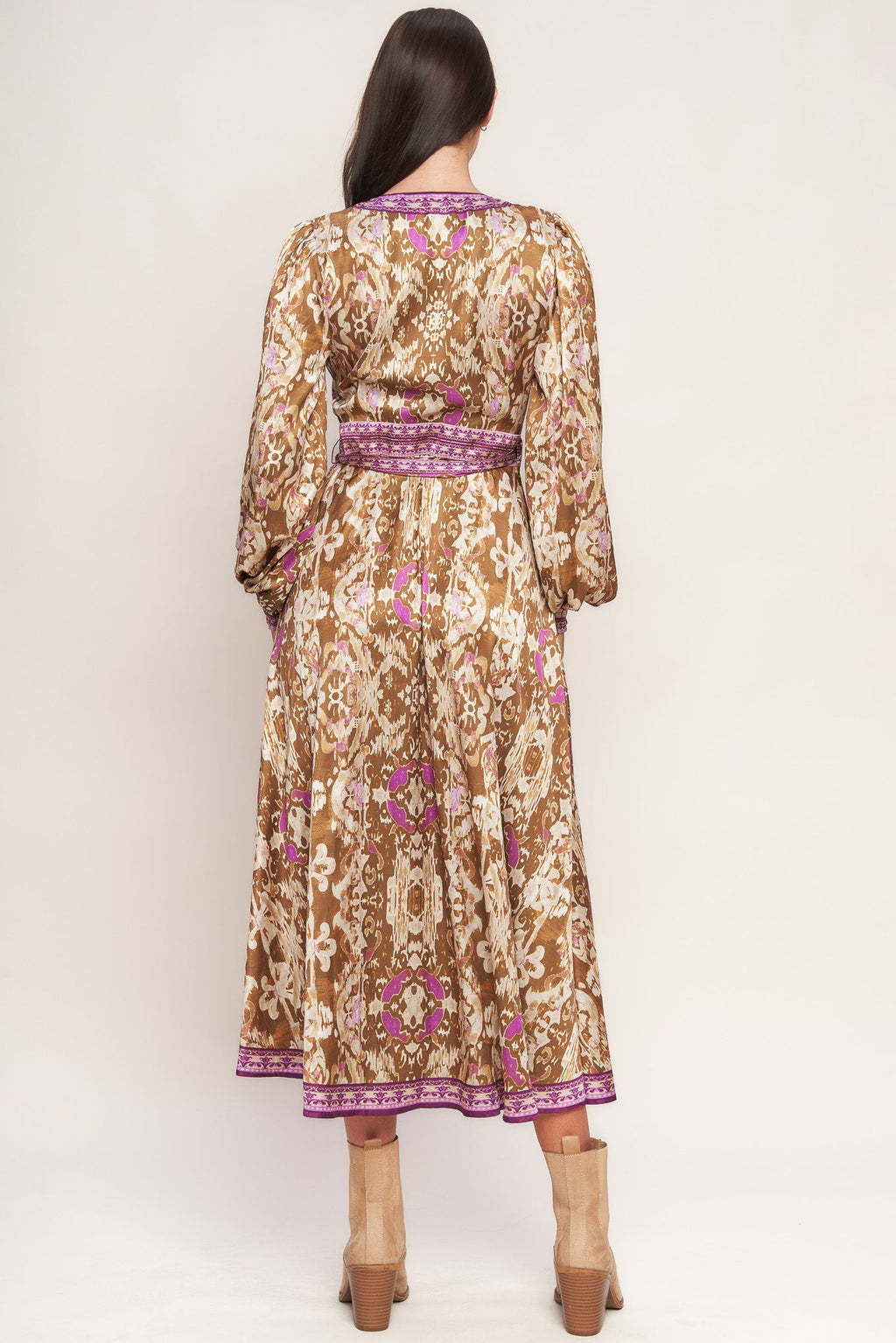 IKAT BLOOM WOVEN MIDI TRUE WRAP DRESS
