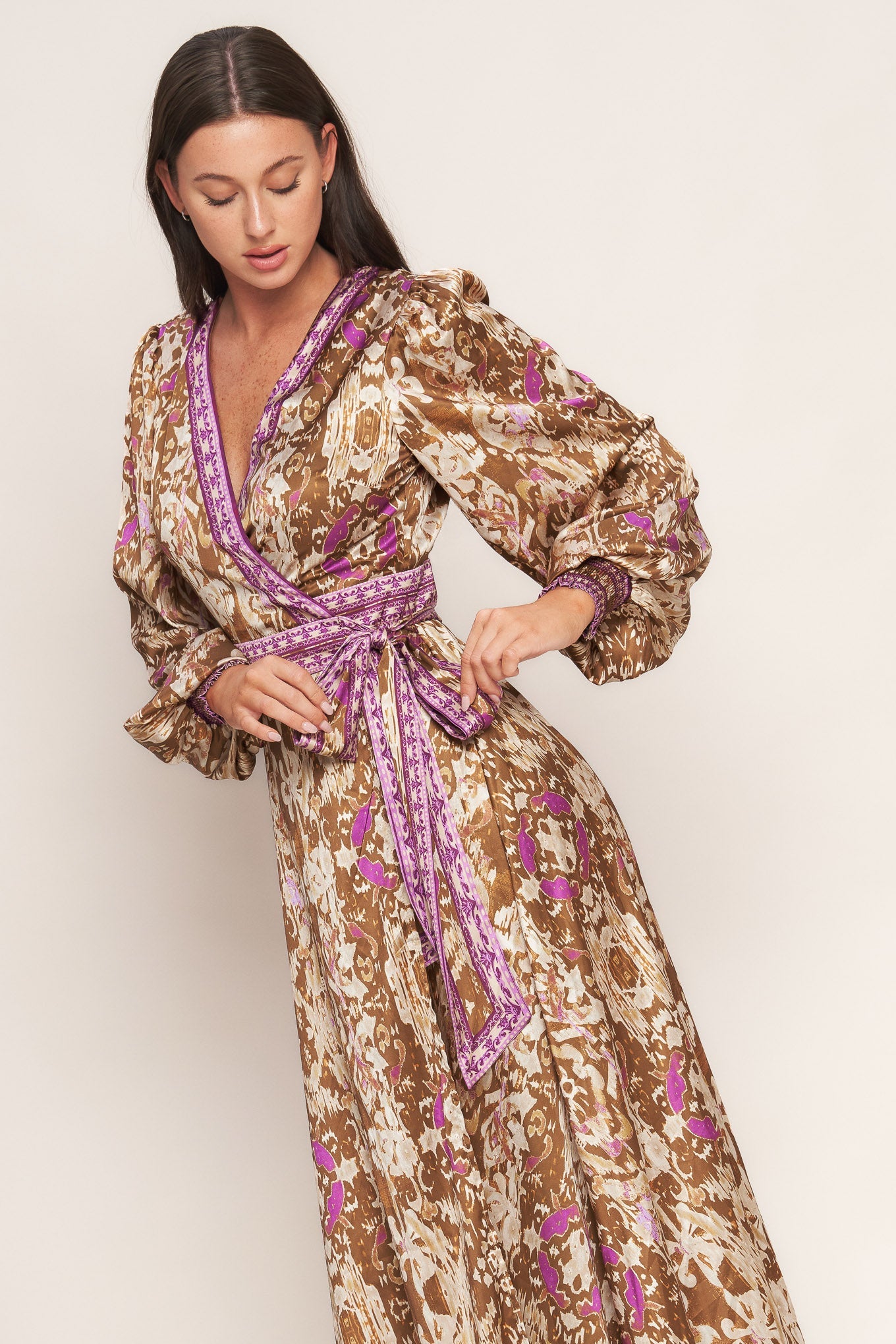 IKAT BLOOM WOVEN MIDI TRUE WRAP DRESS