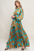 Golden Bloom Luxe Woven Satin Maxi Dress