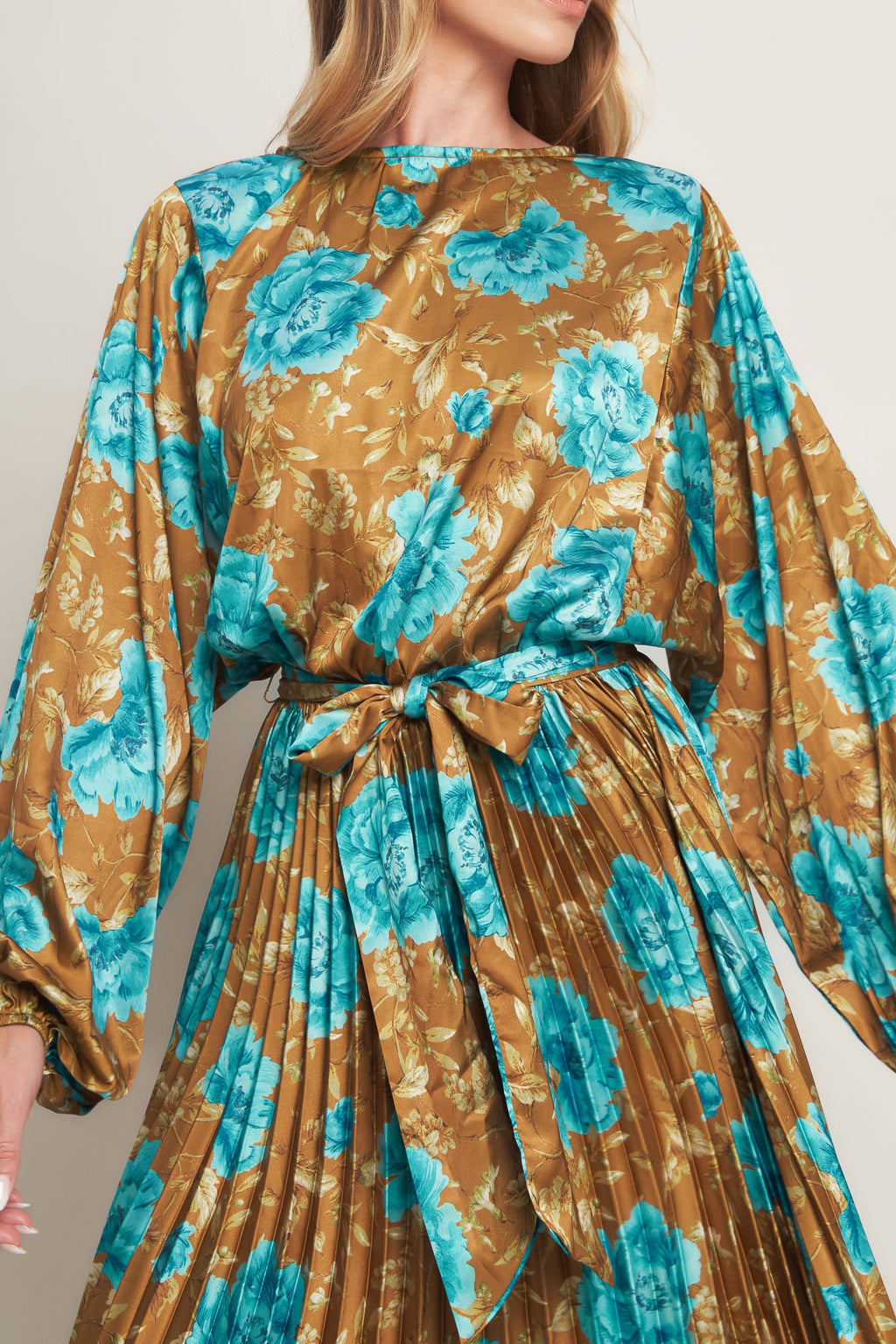 GOLDEN BLOOM LUXE WOVEN SATIN MAXI DRESS