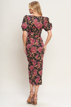 GOTHIC ROSE WOVEN MIDI DRESS