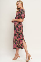 GOTHIC ROSE WOVEN MIDI DRESS