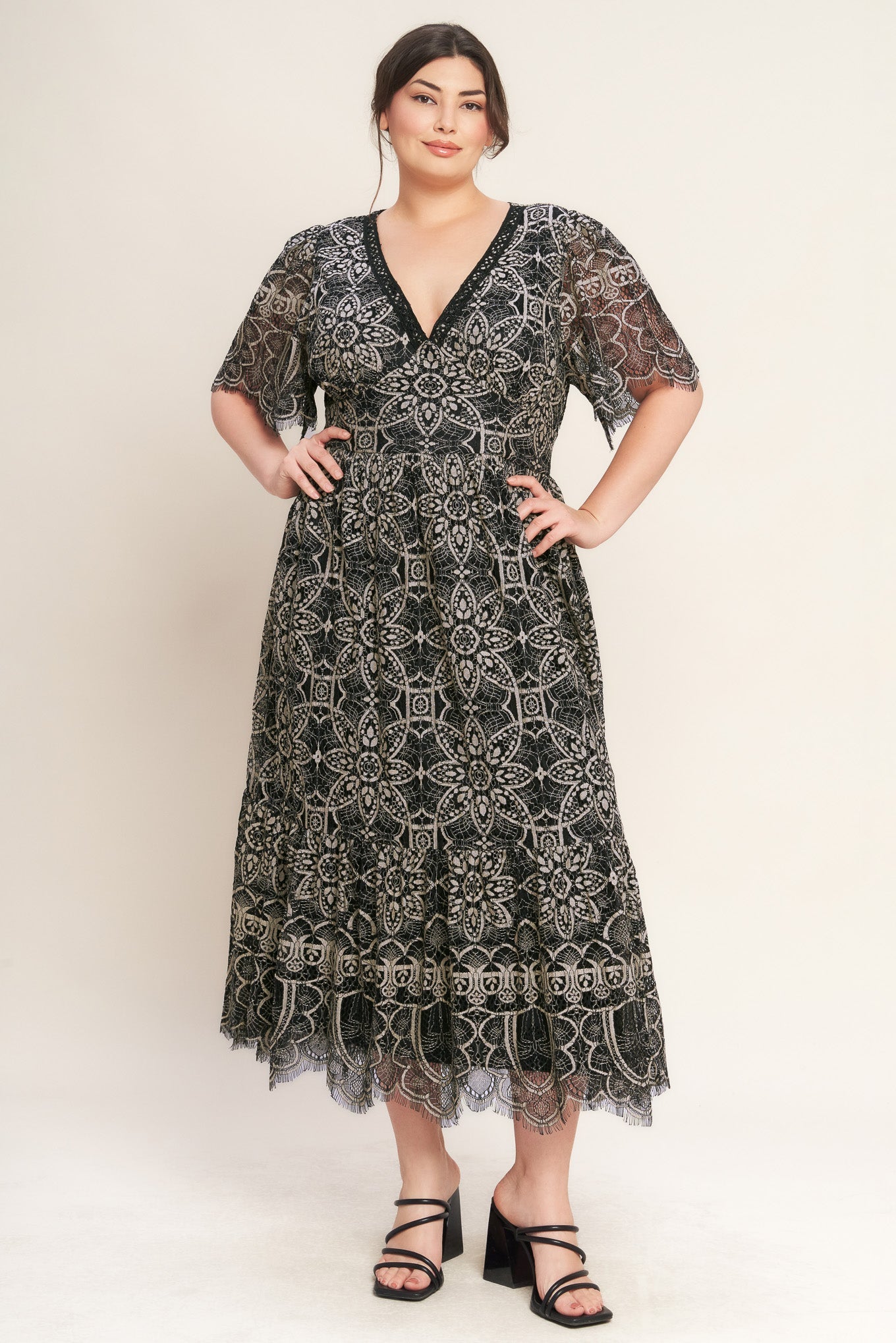 GOTHIC BLOOM WOVEN LACE MIDI DRESS