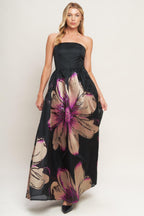 Gilded Flower Strapless Cotton Maxi Dress