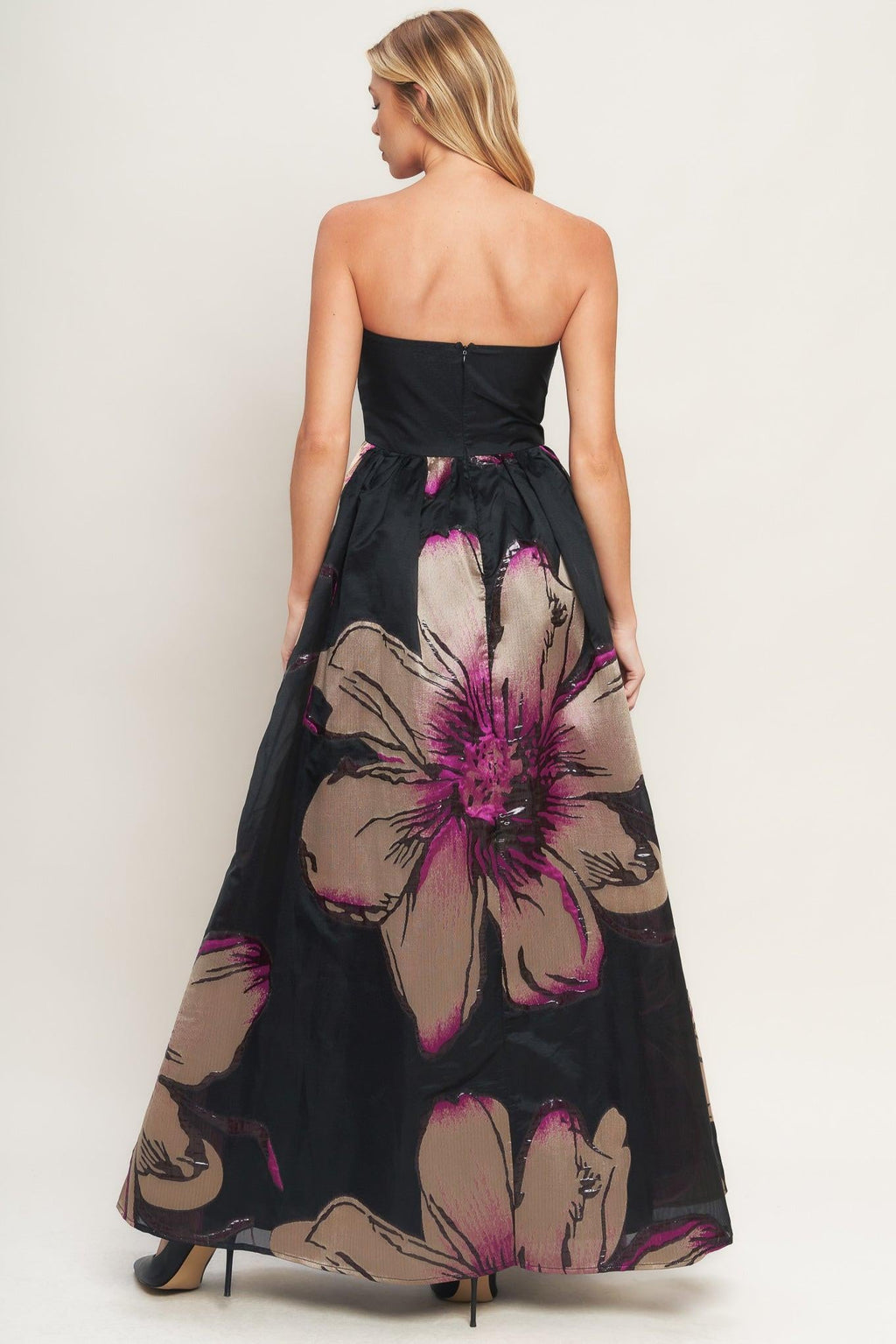 Gilded Flower Strapless Cotton Maxi Dress