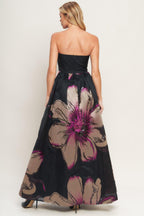 Gilded Flower Strapless Cotton Maxi Dress