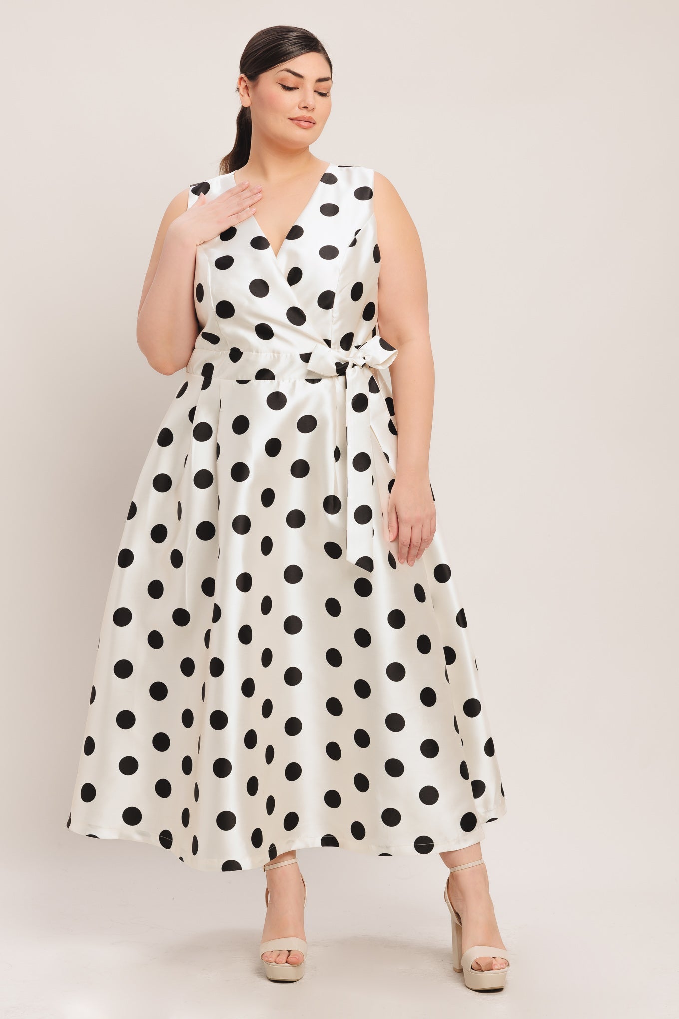 Polka Dot Surplice Wrap Dress