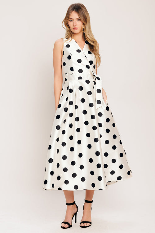 Polka Dot Surplice Wrap Dress