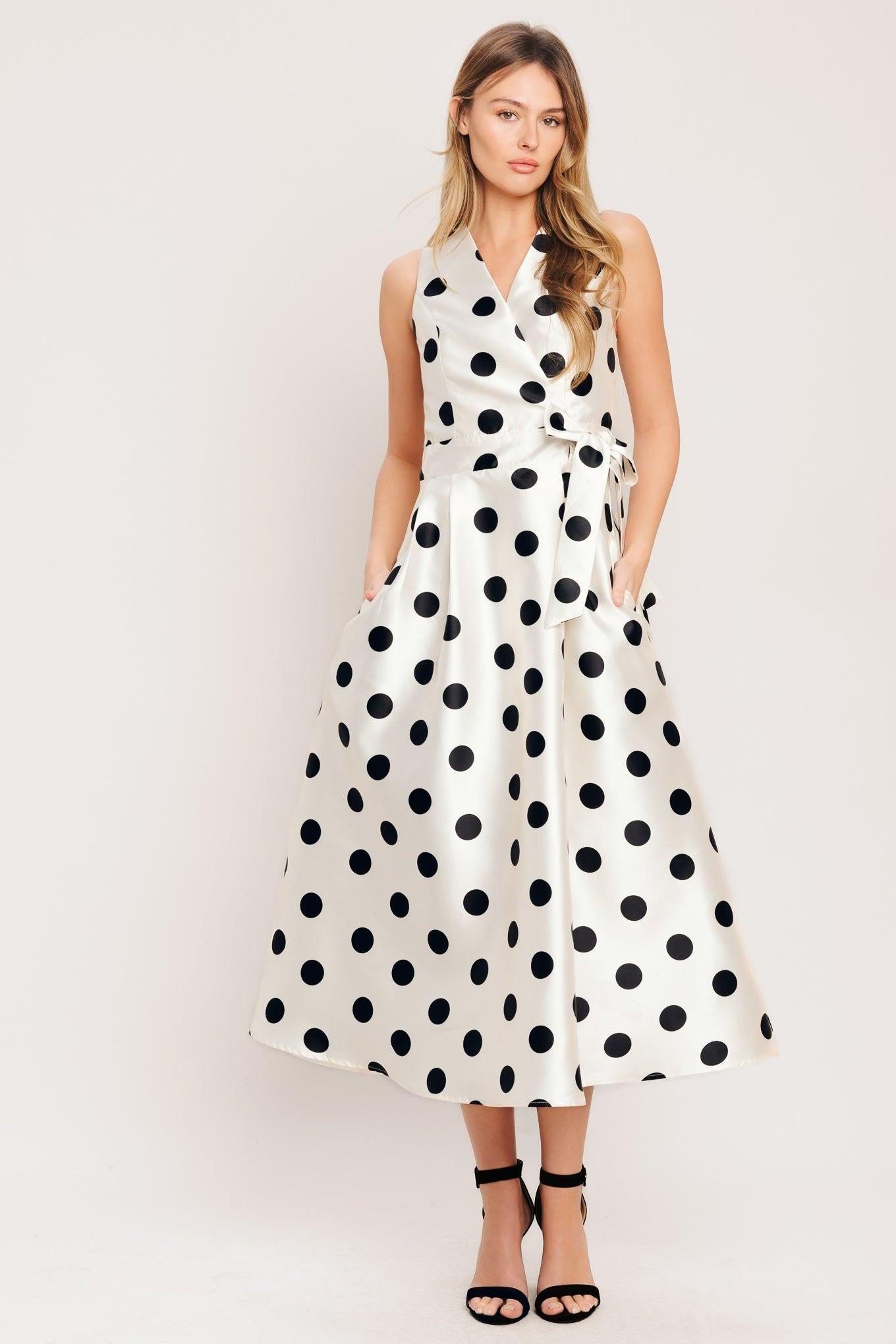 Café Noir Polka Woven Midi Dress