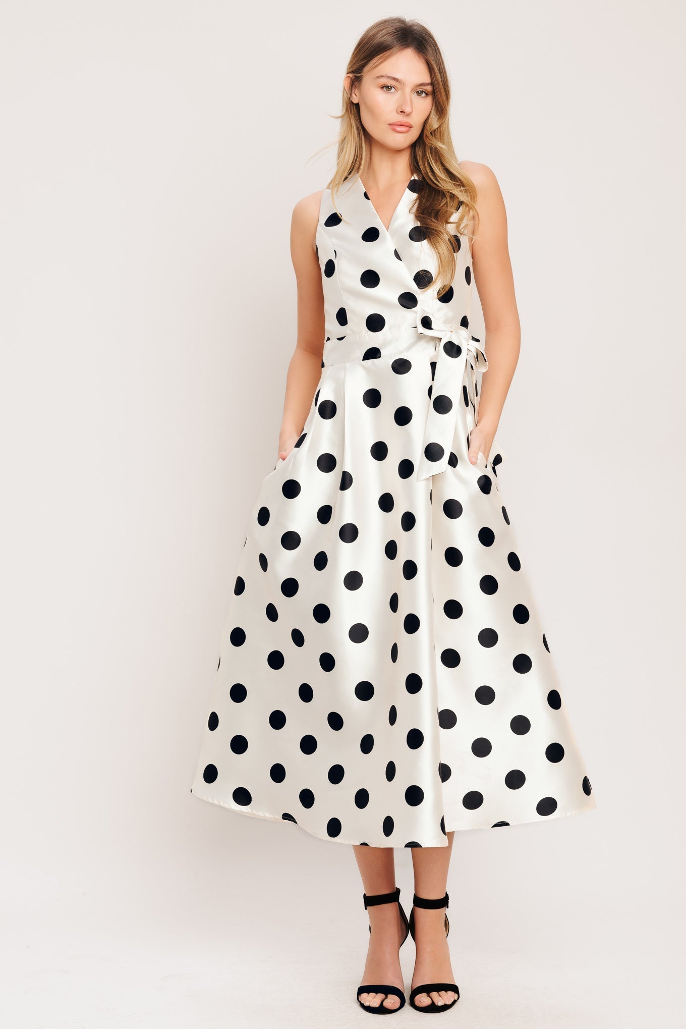 Polka Dot Surplice Wrap Dress
