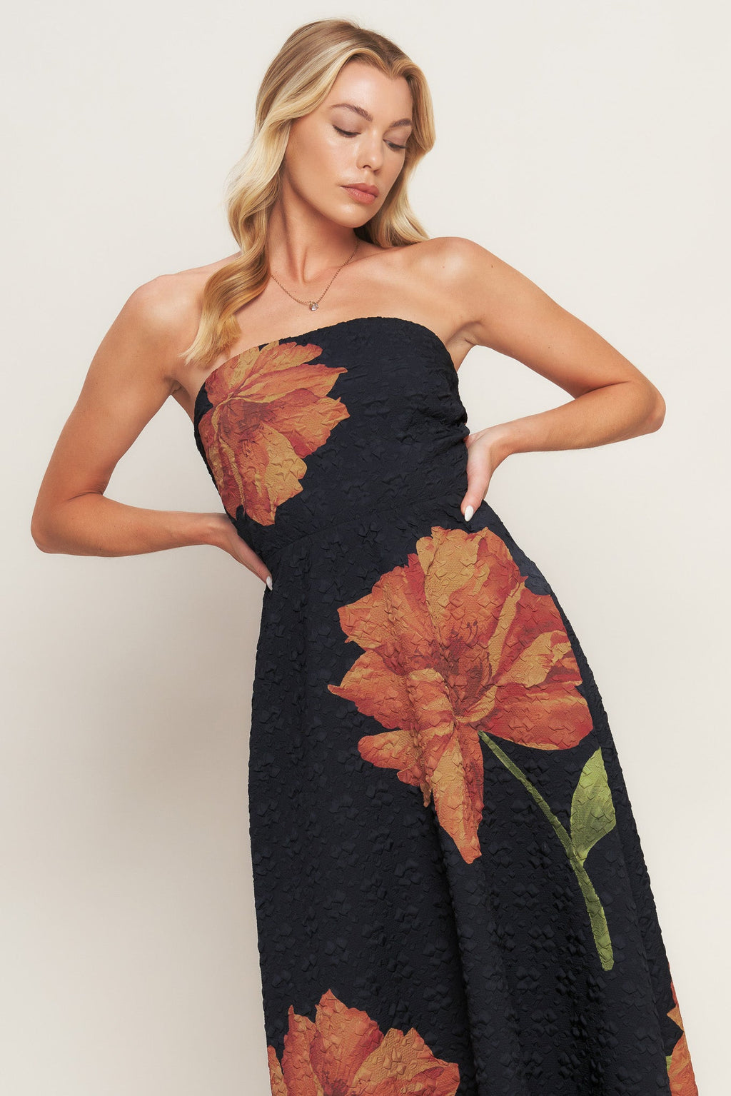ART NOUVEAU BLOOM WOVEN MIDI DRESS