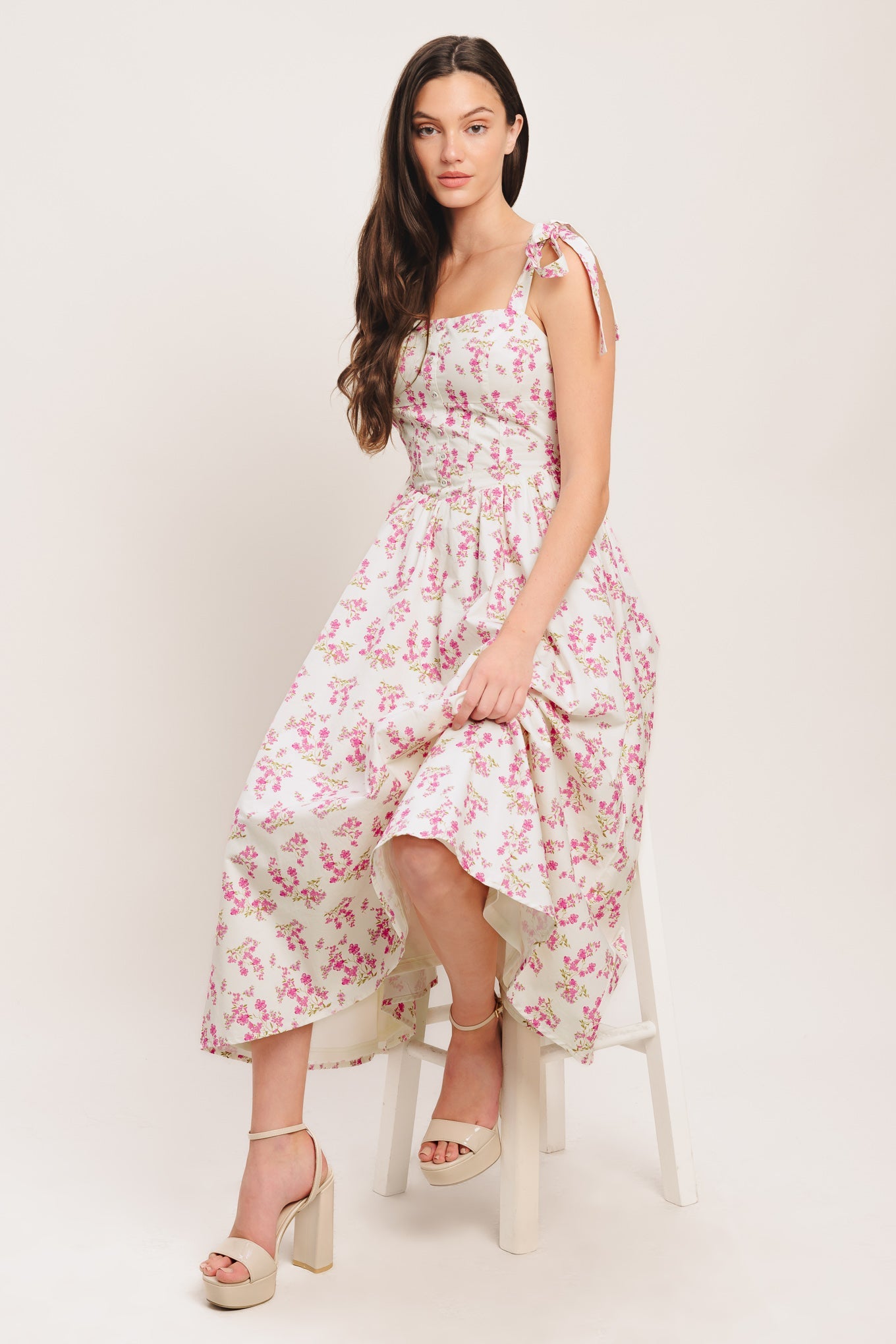 PETALS & PROMISES WOVEN MIDI DRESS