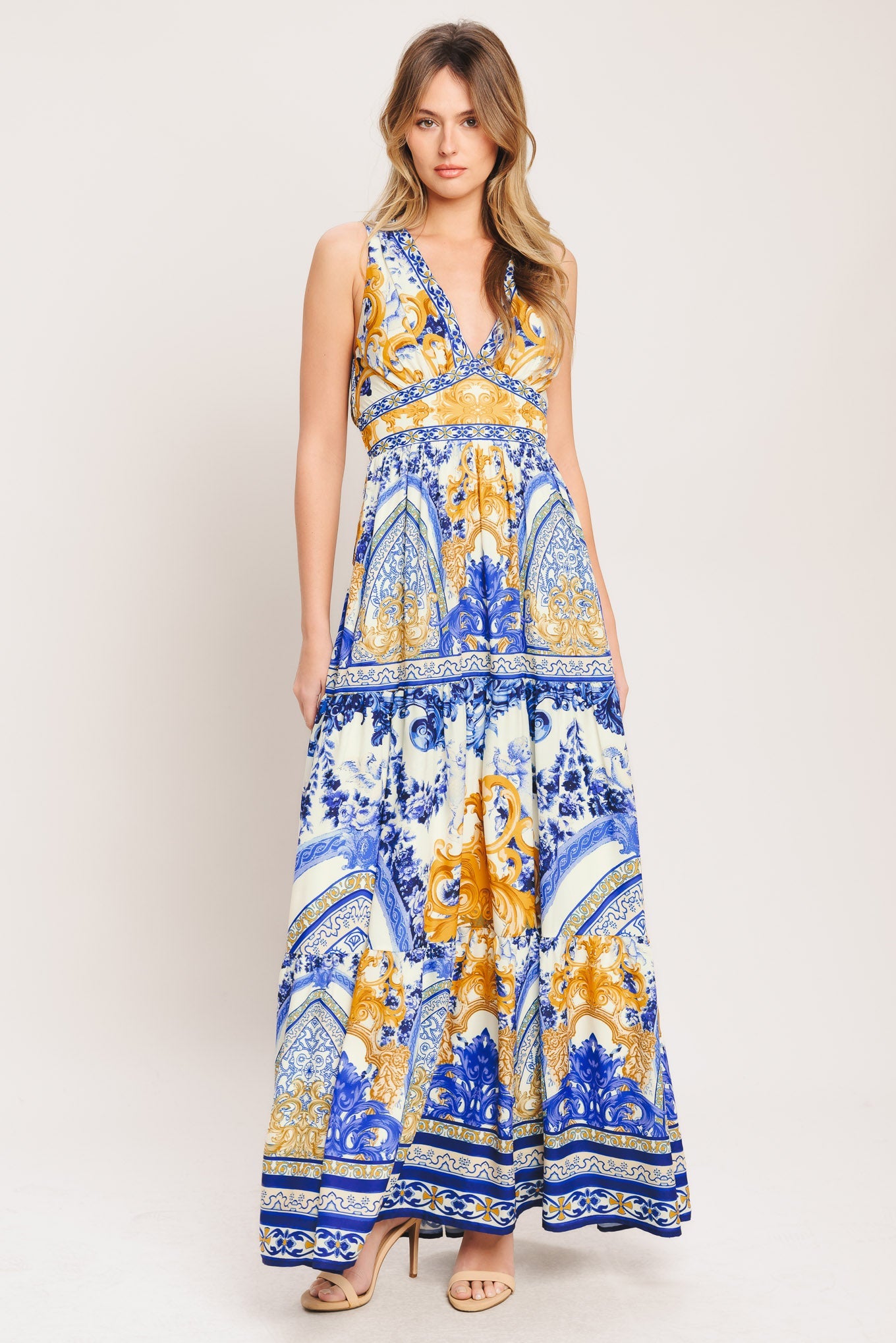AZURE PALAZZO WOVEN MAXI DRESS