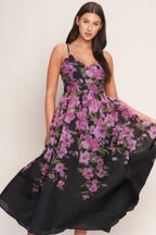 NIGHTFALL BLOSSOM WOVEN MIDI DRESS