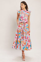 RIVIERA MOSAIC WOVEN MIDI DRESS