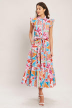 RIVIERA MOSAIC WOVEN MIDI DRESS