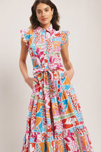 RIVIERA MOSAIC WOVEN MIDI DRESS