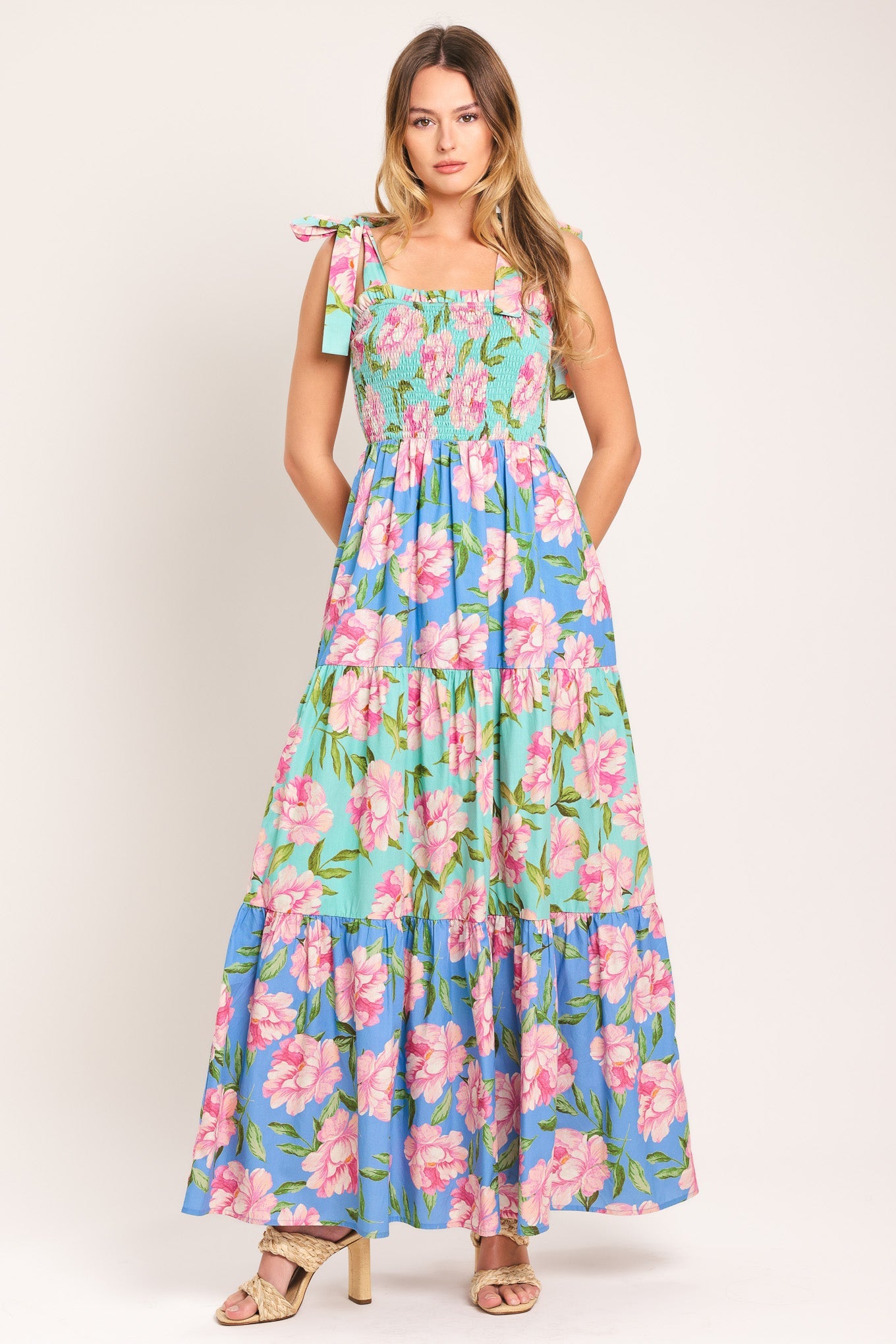 Pastel Glow Woven Maxi Dress