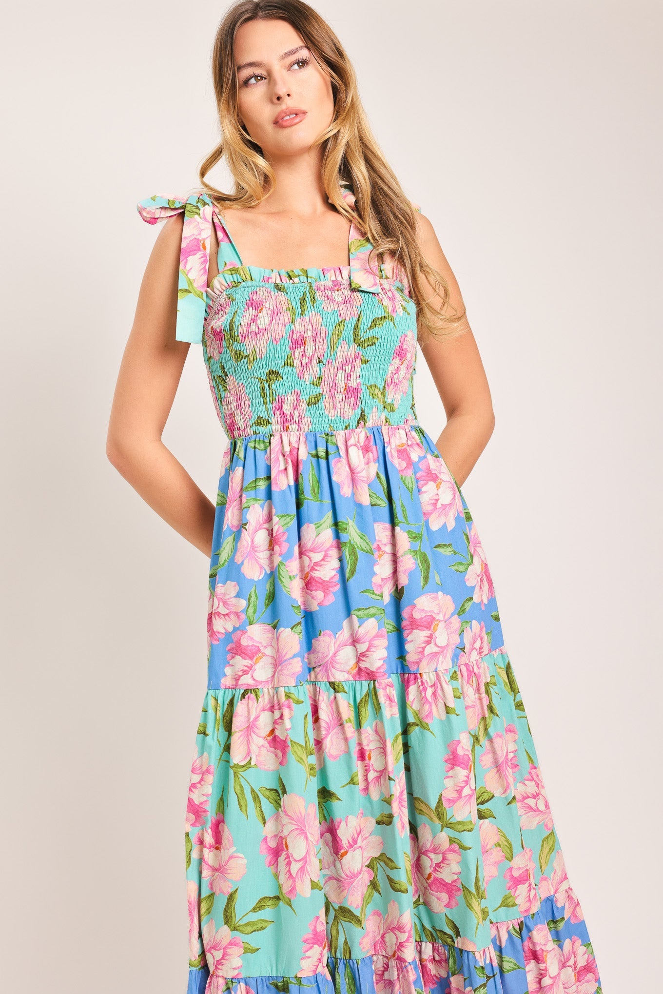 Pastel Glow Woven Maxi Dress