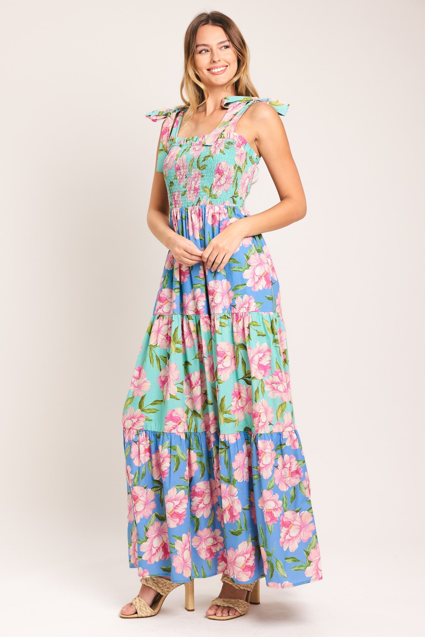Pastel Glow Woven Maxi Dress