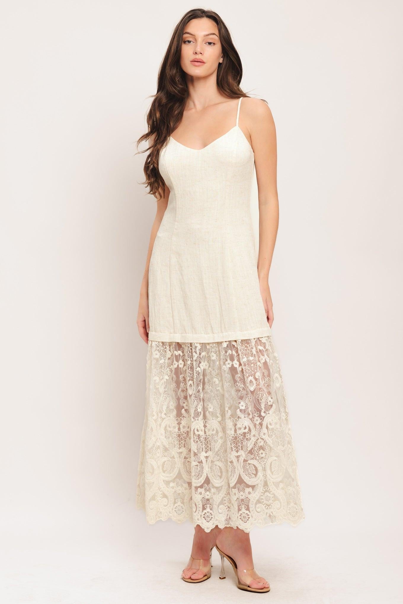 Milk Petal Woven Lace Midi Dress