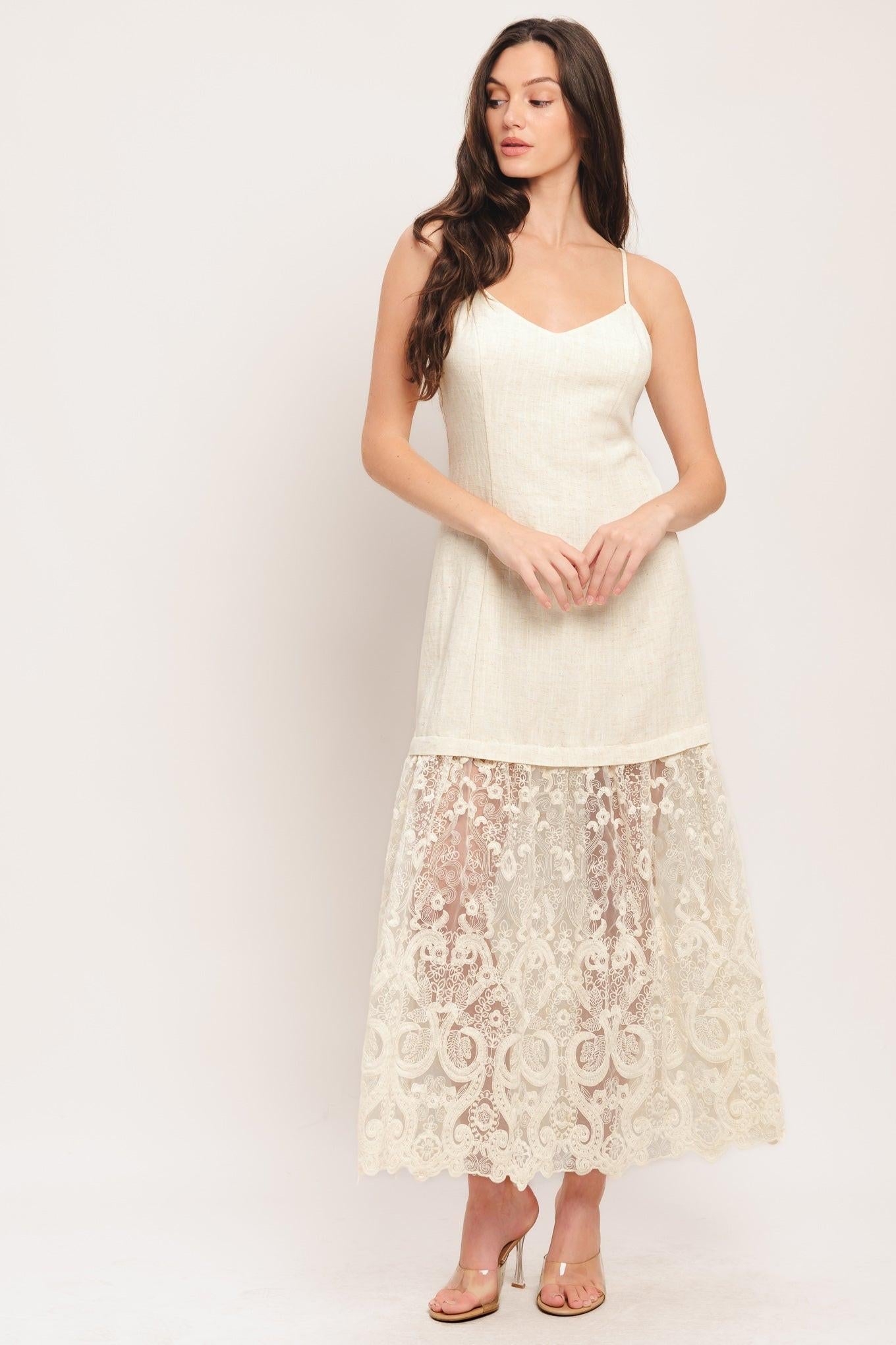 Milk Petal Woven Lace Midi Dress