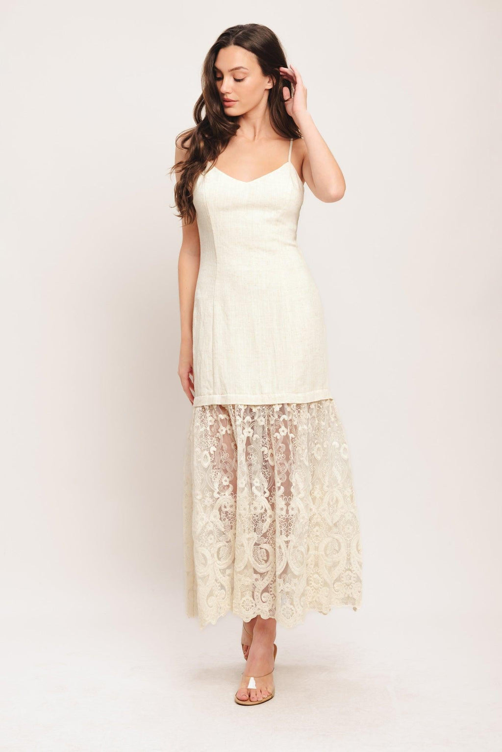 Milk Petal Woven Lace Midi Dress