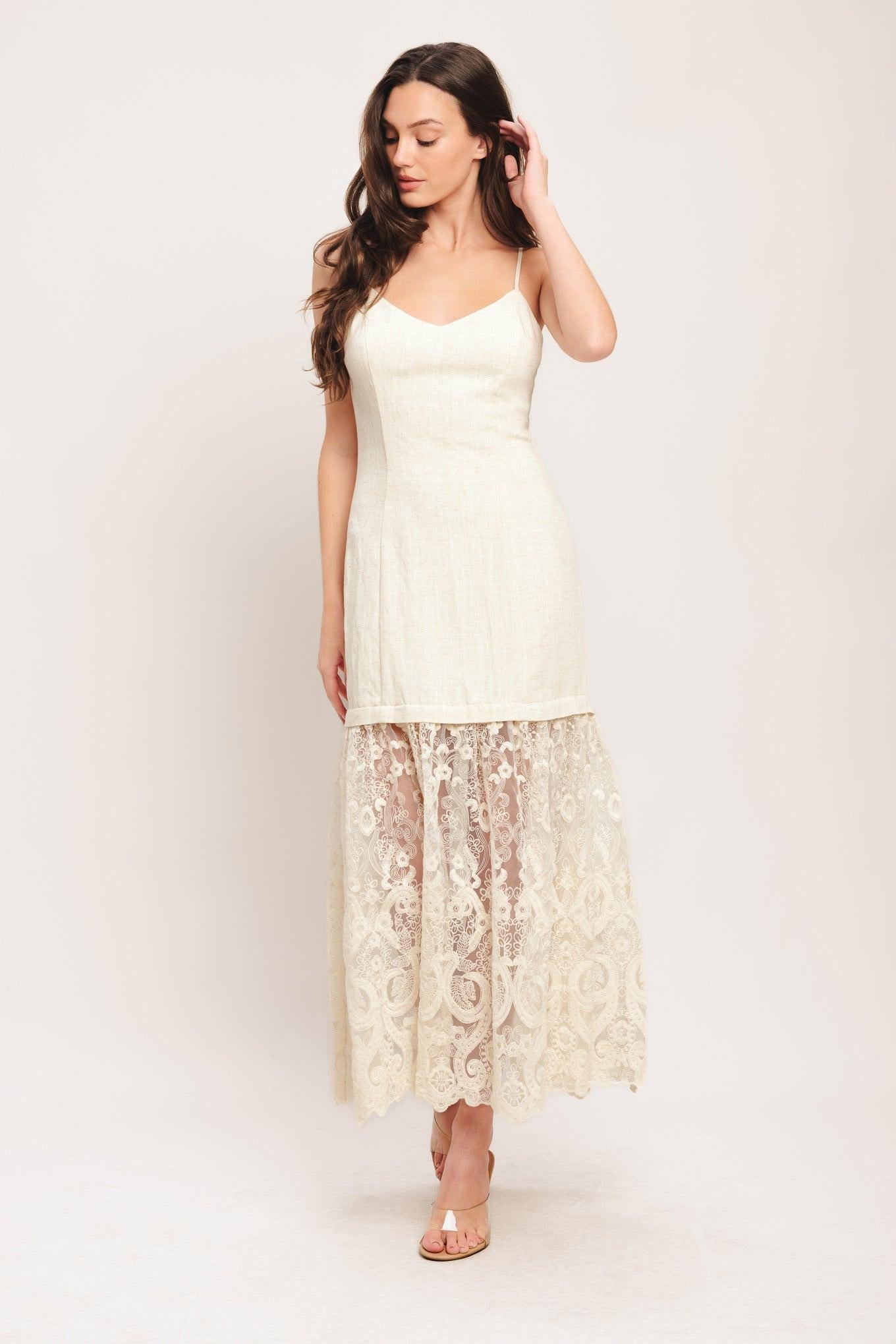 Milk Petal Woven Lace Midi Dress