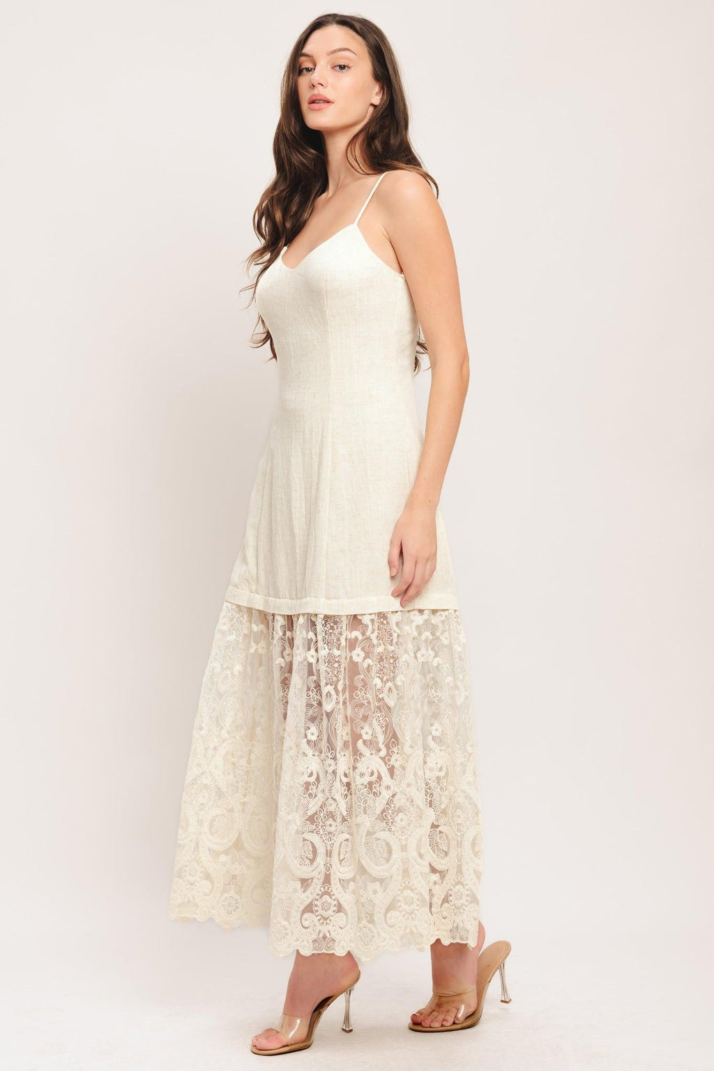 Milk Petal Woven Lace Midi Dress