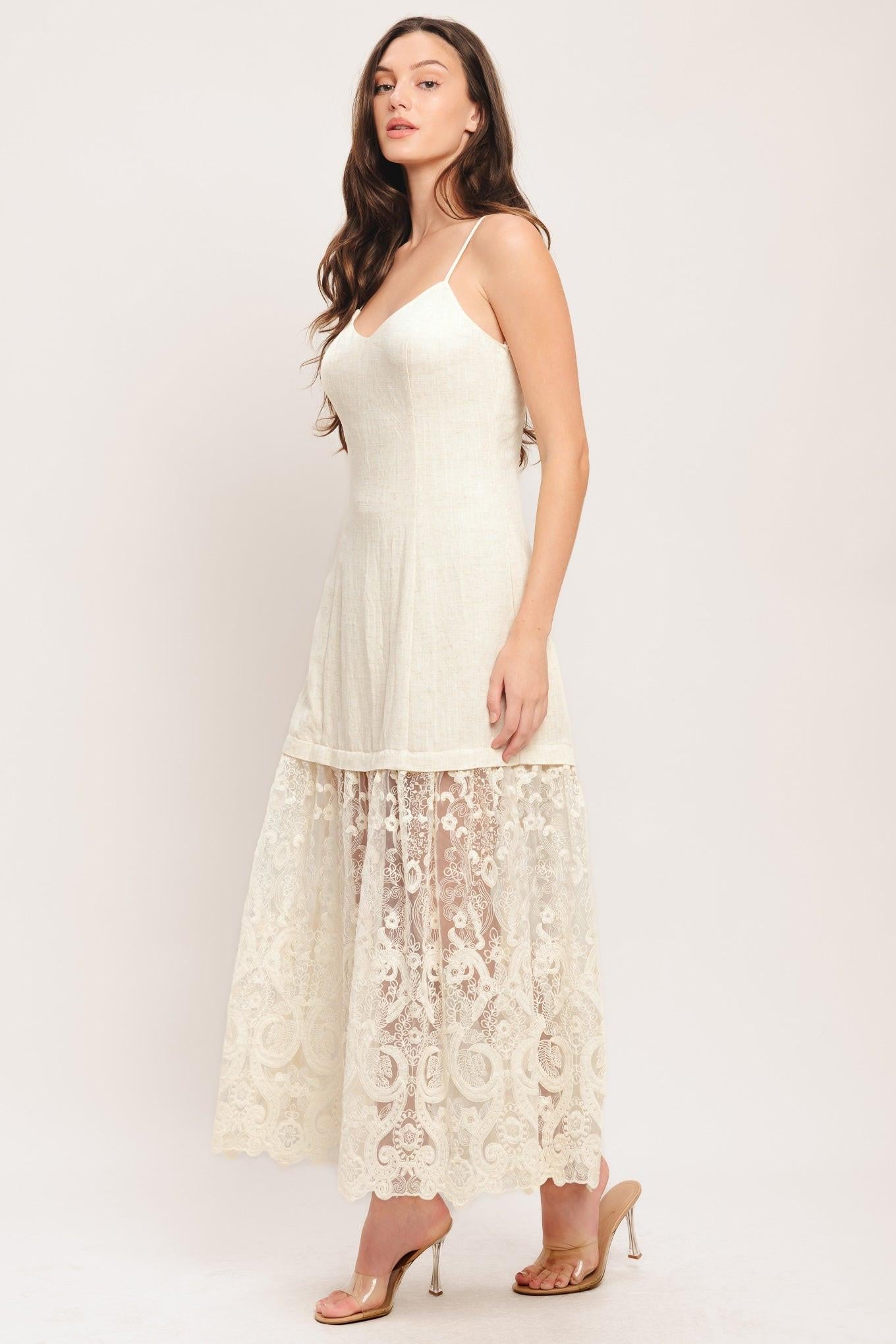 Milk Petal Woven Lace Midi Dress